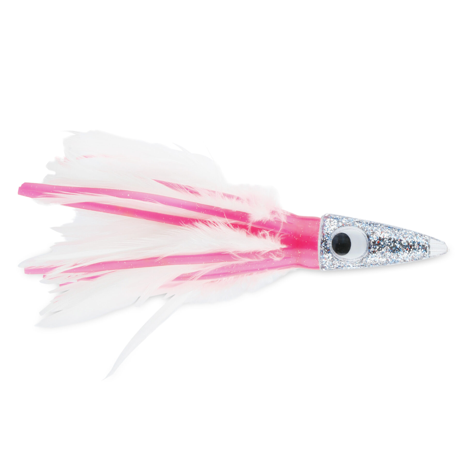 C&H, Tuna Tango XL Feather Lure, Pink/White Feather Skirt, 6.5 in / 16.5 cm