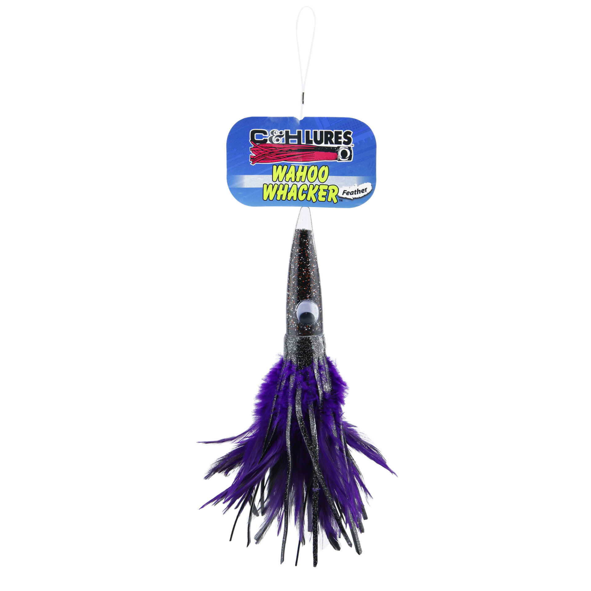 C&H, Wahoo Whacker Feather Lure, Black Foil/Purple Feather Skirt, 9 in / 22.8 cm - Image 2