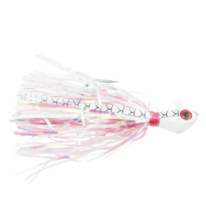 No Alibi, Alien Jig Inshore Series, Pearl Red Skirt, 1/2 oz / 14.1 g White/Red Head, 5/0 Hook, 3 pc