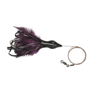 No Alibi, Dolphin Delight Rigged & Ready, Black/Purple Skirt, 1/2 oz / 14.1 g Lead Head, 4.5 in / 11.4 cm, 7/0 Mustad Hook, AFW Swivel, 135 lb / 61 kg AFW Cable, 3 ft / 0.9 m
