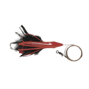 No Alibi, Dolphin Delight Rigged & Ready, Black/Red Skirt, 1.5 oz / 42.5 g Lead Head, 6 in / 15.2 cm, 7/0 Mustad Hook, AFW Swivel, 135 lb / 61 kg AFW Cable, 3 ft / 0.9 m