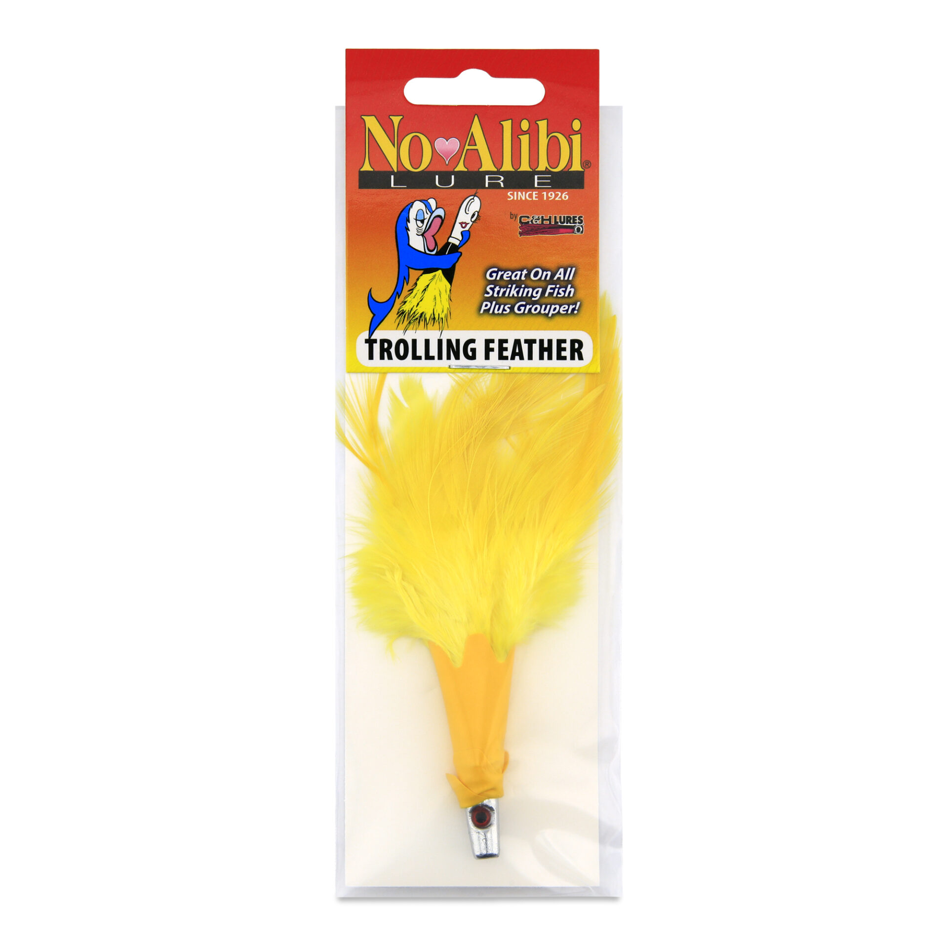 No Alibi, Trolling Feather Lure, Yellow Skirt, 1/4 oz / 7.08 g Head - Image 2