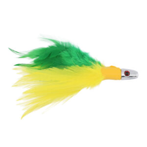 No Alibi, Trolling Feather Lure, Yellow/Green Skirt, 1 oz / 28.3 g Head