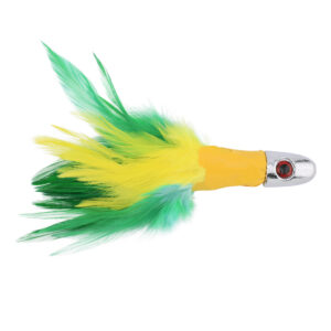 No Alibi, Trolling Feather Lure, Yellow/Green Skirt, 2 oz / 56.6 g Head