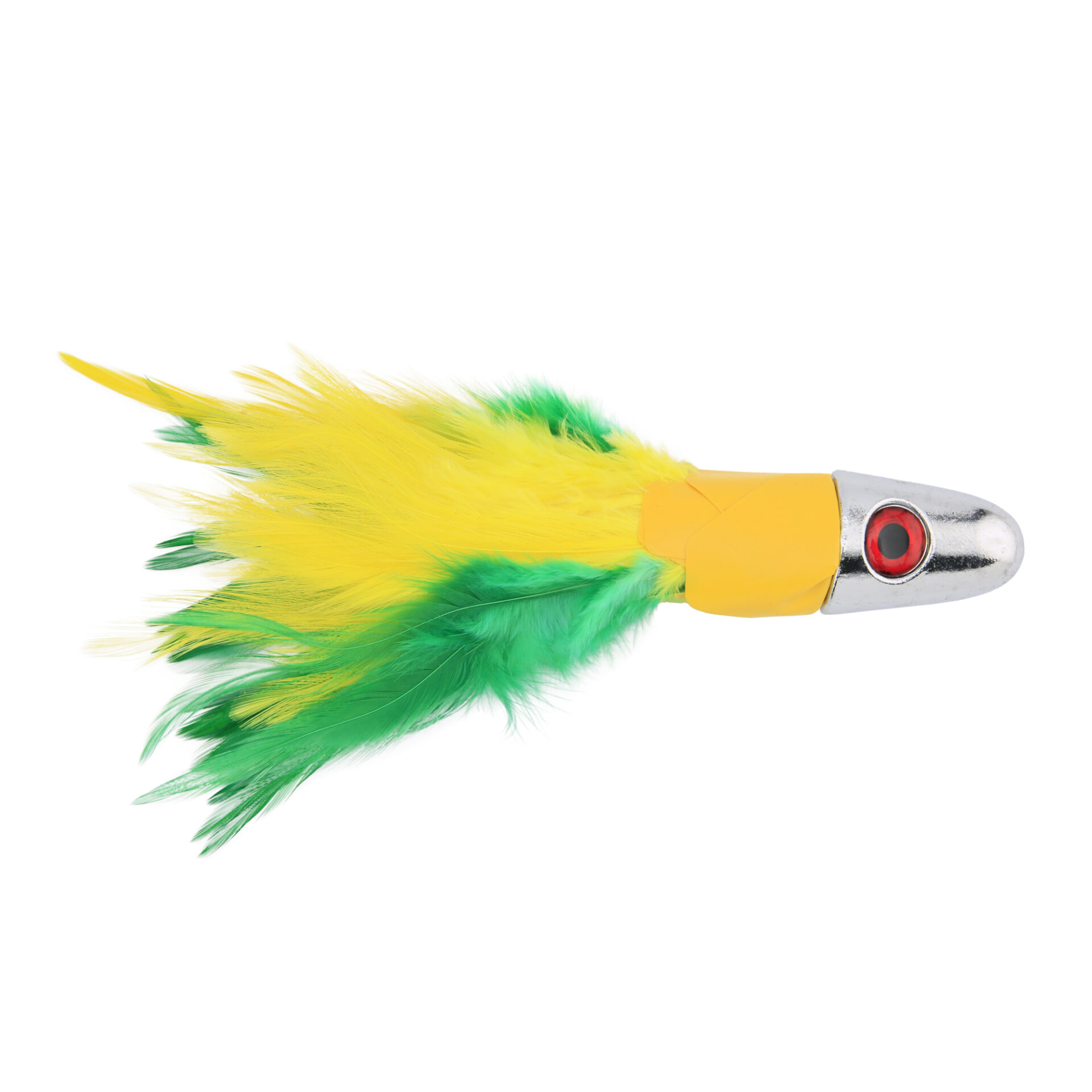 No Alibi, Trolling Feather Lure, Yellow/Green Skirt, 6 oz / 170 g Head