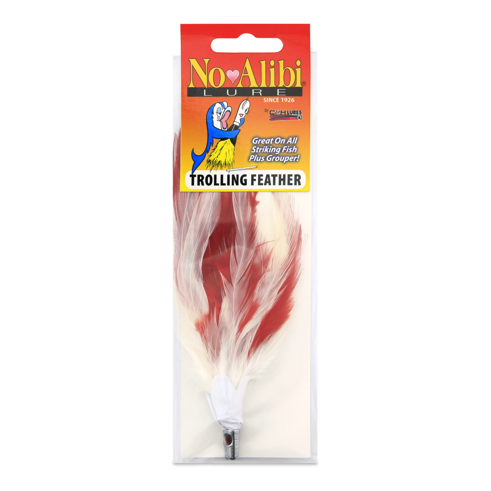 No Alibi, Trolling Feather Lure, White/Red Skirt, 1/4 oz / 7.08 g Head - Image 2