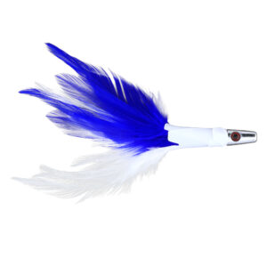 No Alibi, Trolling Feather Lure, White/Blue Skirt, 1/2 oz / 14.1 g Head