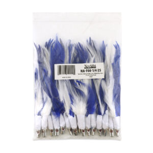 No Alibi, Trolling Feather Lure, White/Blue Skirt, 1/4 oz / 7.08 g Head, 25 pc