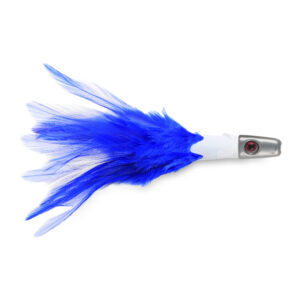 No Alibi, Trolling Feather Lure, White/Blue Skirt, 1/4 oz / 7.08 g Head