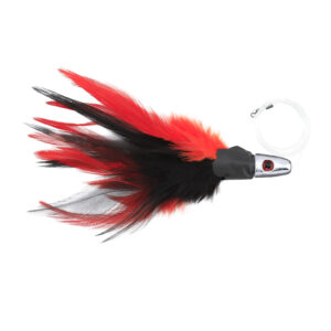 No Alibi,Trolling Feather Rigged & Ready, Black/Red Skirt, 1 oz / 28.3 g, 7/0 Mustad Hook, AFW Swivel, 100 lb / 45.3 kg Grand Slam Mono Line, 6 ft / 1.8 m