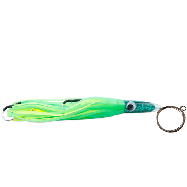 C&H, Wahoo Whacker XL Rigged & Ready, Green/Yellow Skirt, 6 oz / 170 g 16 in / 40.6 cm, 2 10/0 Mustad Hooks, AFW Swivel, 275 lb / 90.6 kg AFW 49 Strand Cable, 6 ft / 1.8 m