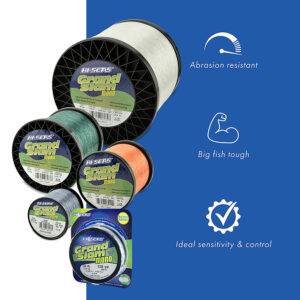 Grand Slam Monofilament Line, 130 lb / 58.9 kg test, .047 in / 1.20 mm dia, Fluorescent Yellow, 740 yd / 677 m, 2 lb / 0.90 kg Spool