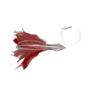 No Alibi, Dolphin Delight Rigged & Ready, Silver/Red Skirt, 1/4 oz / 7.0 g Head, 4.5 in / 11.4 cm, 7/0 Mustad Hook, AFW Swivel, 130 lb / 58.9 kg Grand Slam Mono, 6 ft / 1.8 m