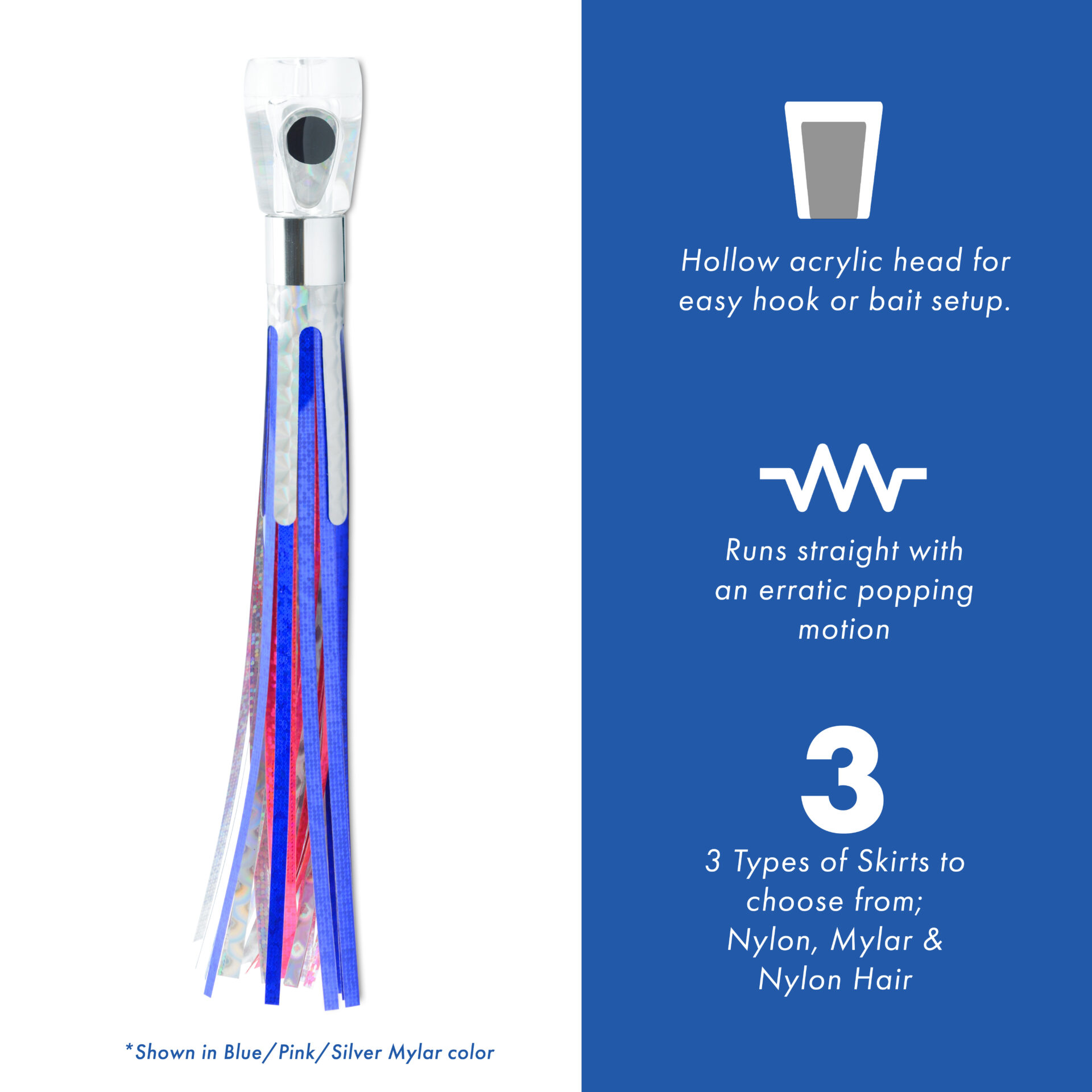 C&H, Alien Lure, Purple/White Belly Vinyl Skirt, Concave Head, Hologram Eye, 7.5 in / 19.0 cm - Image 2