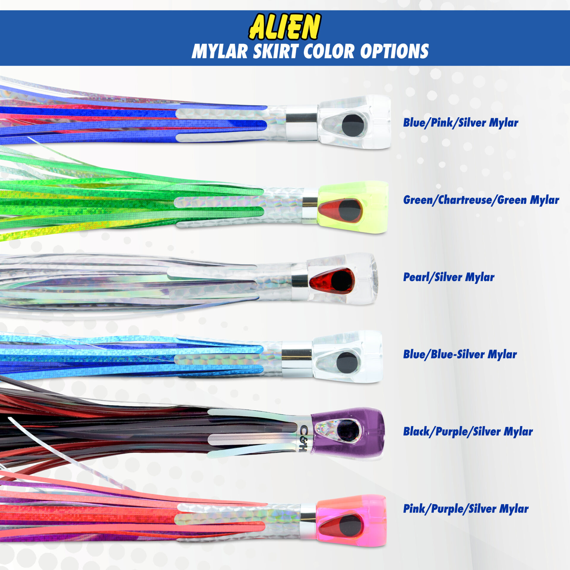 C&H, Alien Lure, Purple/White Belly Vinyl Skirt, Concave Head, Hologram Eye, 7.5 in / 19.0 cm - Image 5