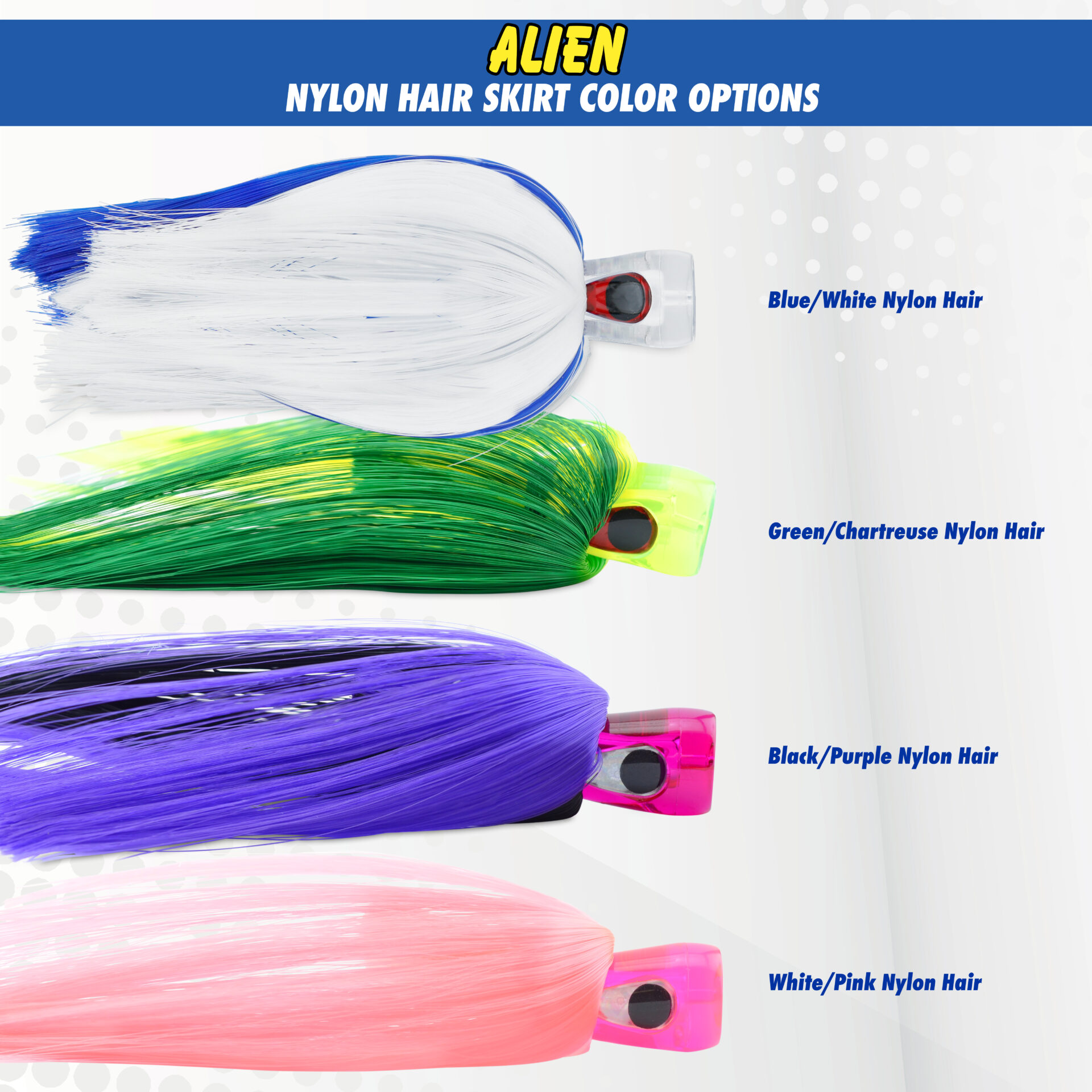 C&H, Alien Lure, Purple/White Belly Vinyl Skirt, Concave Head, Hologram Eye, 7.5 in / 19.0 cm - Image 6