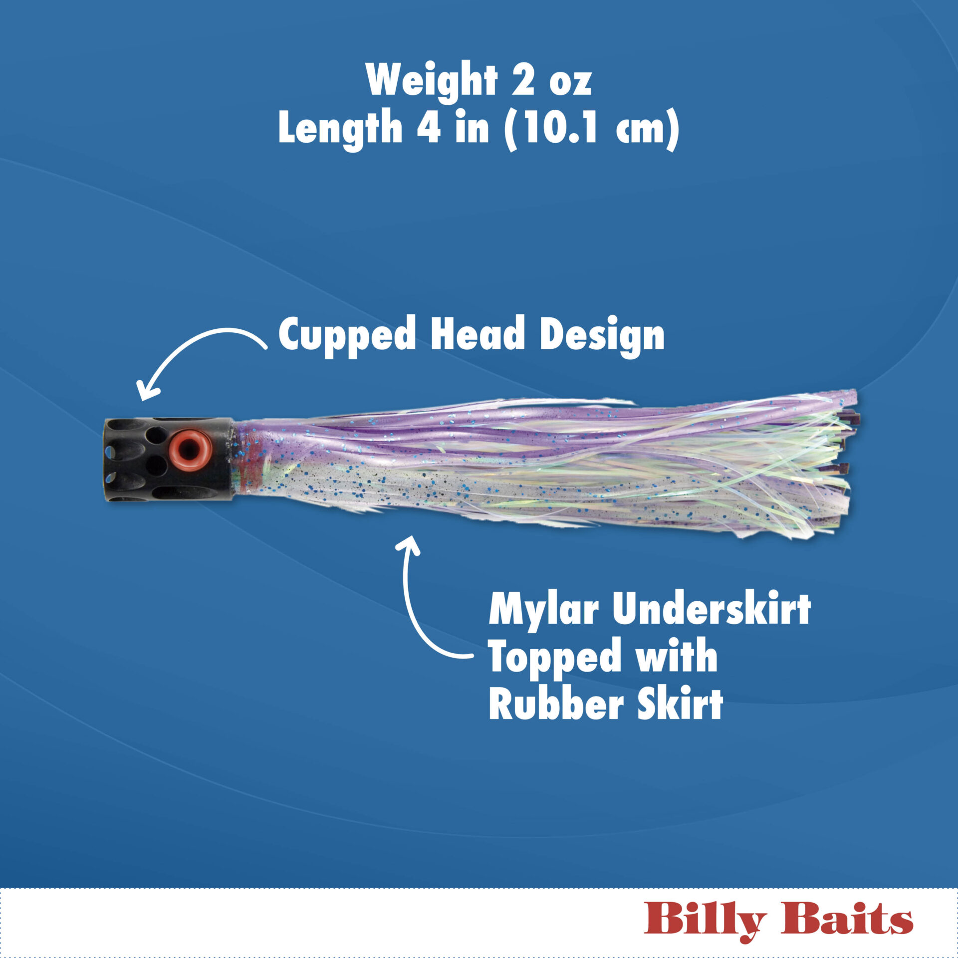 Billy Baits, Magnum Turbo Whistler Rigged & Ready, Blue/Pink/Pearl Skirt, 2 oz / 56.6 g Head, 7/0 Mustad Hook, AFW Swivel, 100 lb / 45.3 kg Grand Slam Mono Line, 6 ft / 1.8 m - Image 4