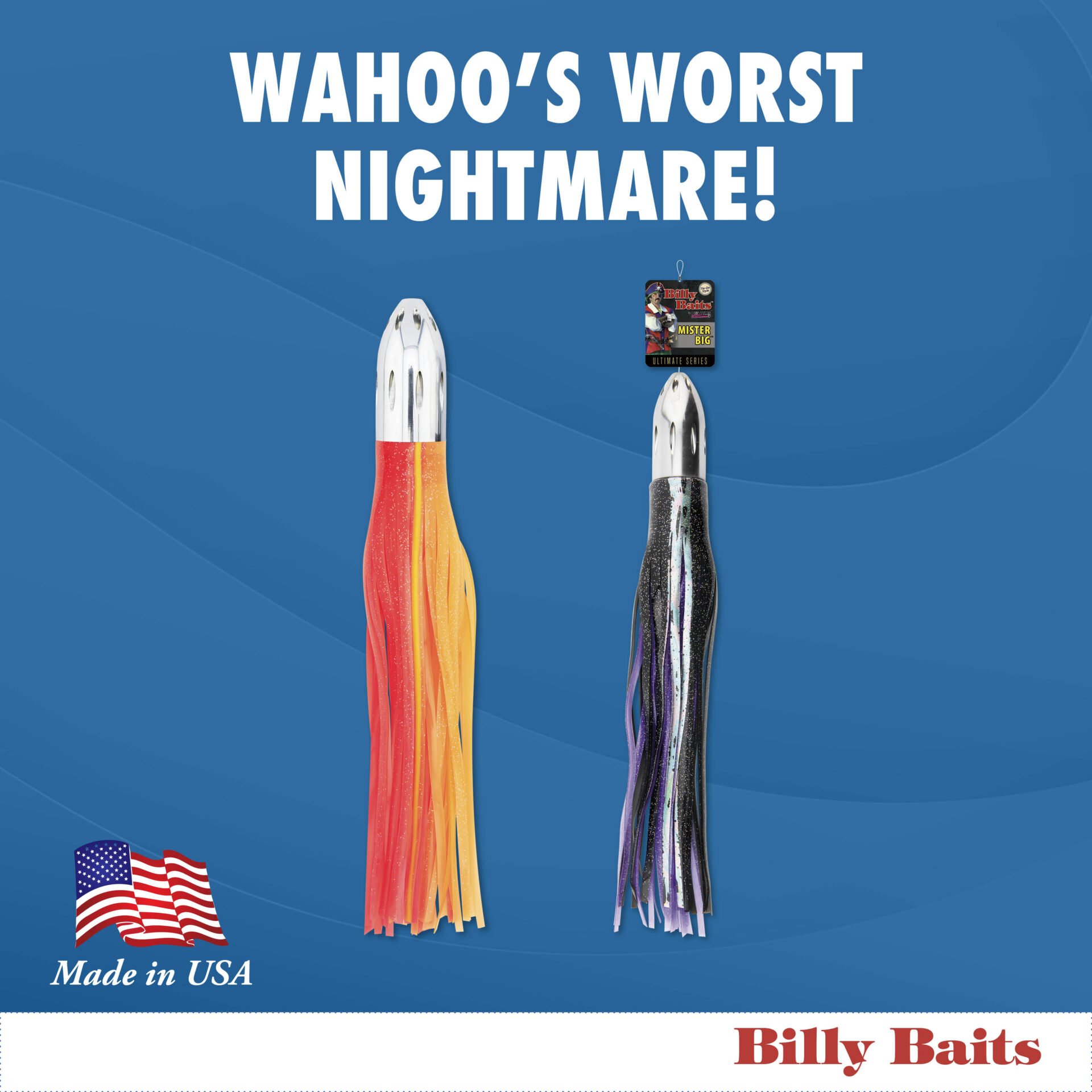 Billy Baits, Mister Big Lure, Ultimate Series, Tie on Skirt Version, Black/Red PVC Skirt, XL, 16 oz / 454 g Head, 16 in / 40.6 cm - Image 8