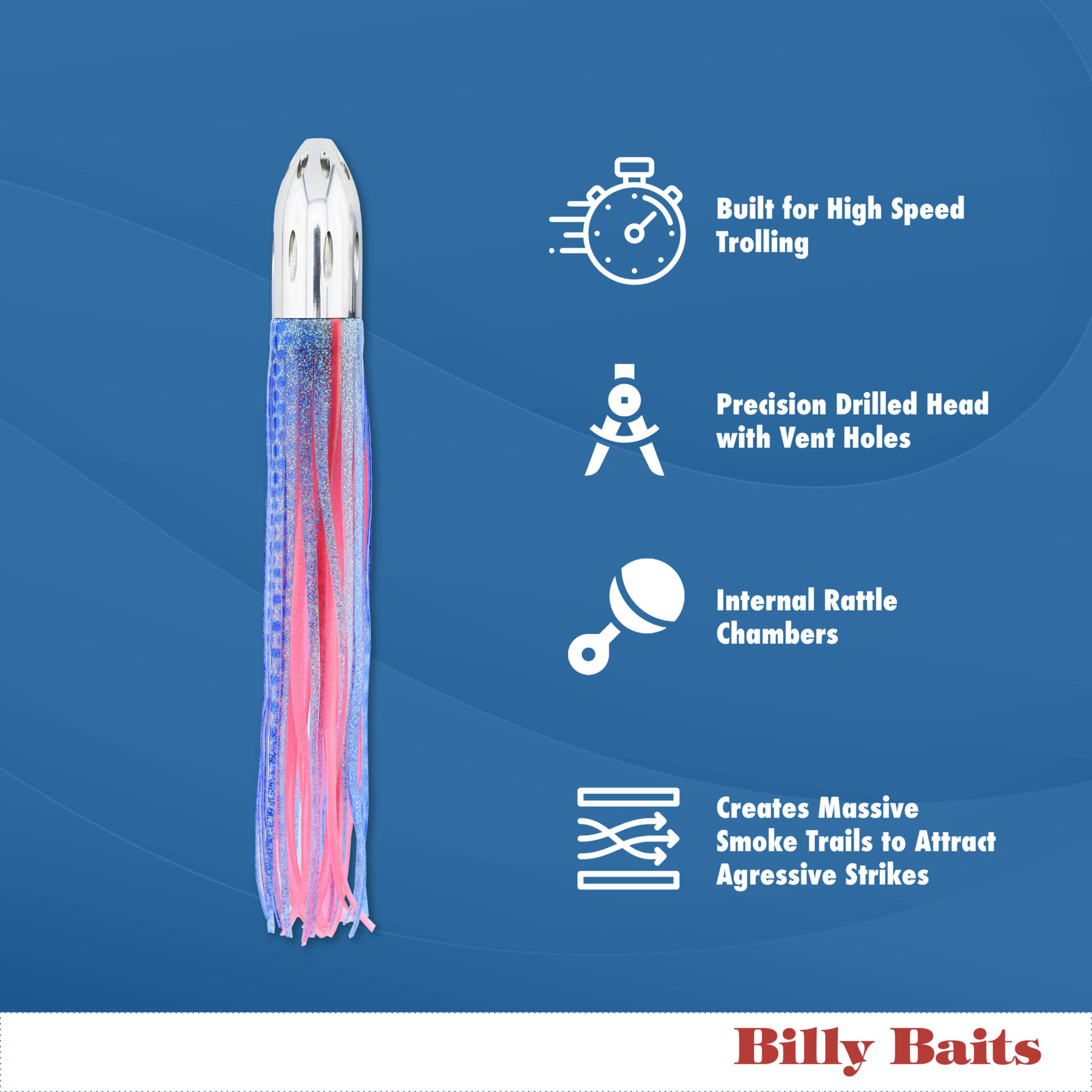 Billy Baits, Mister Big Lure, Ultimate Series, Tie on Skirt Version, Black/Red PVC Skirt, XL, 16 oz / 454 g Head, 16 in / 40.6 cm - Image 12