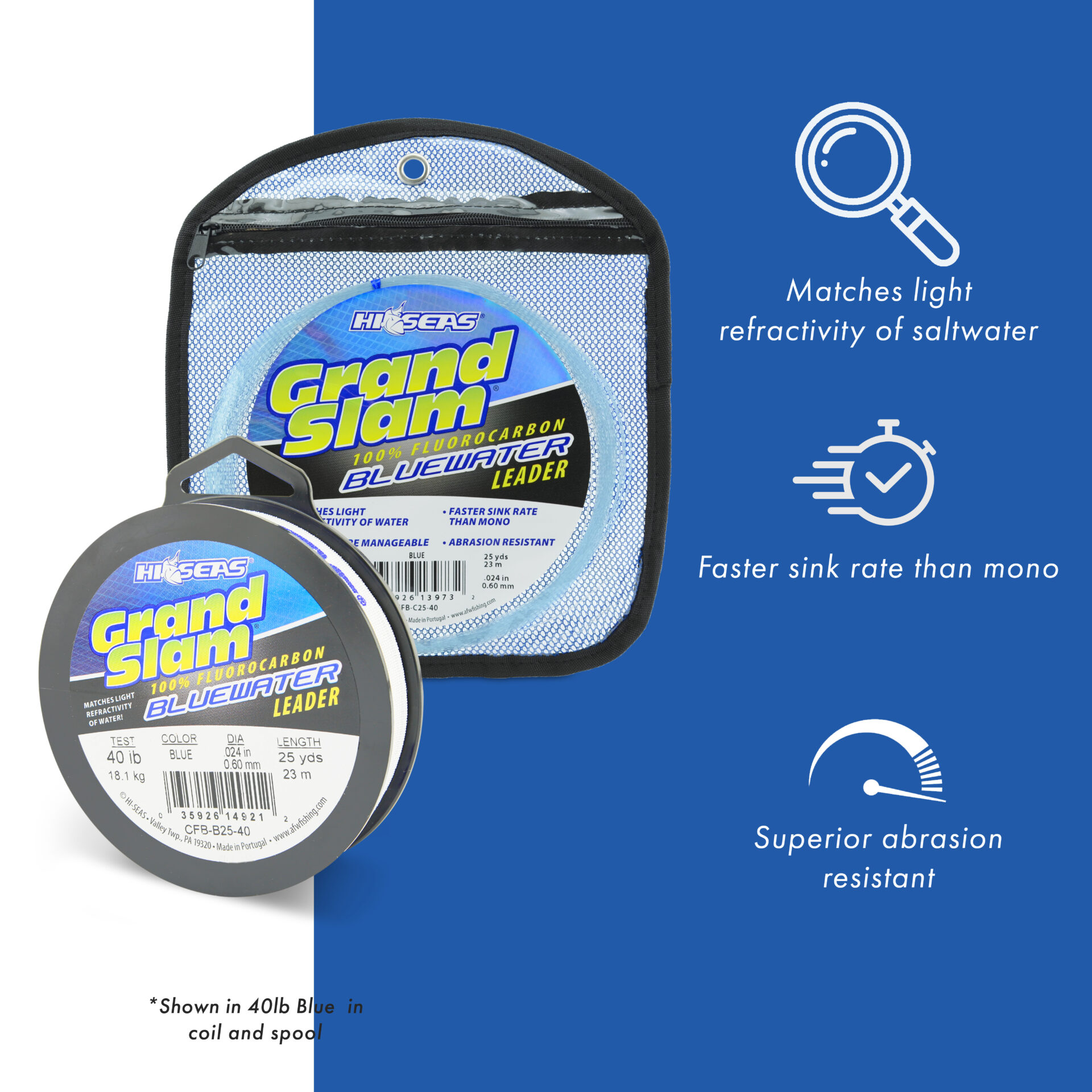 Grand Slam Bluewater 100% Fluorocarbon Leader - Blue - Image 2