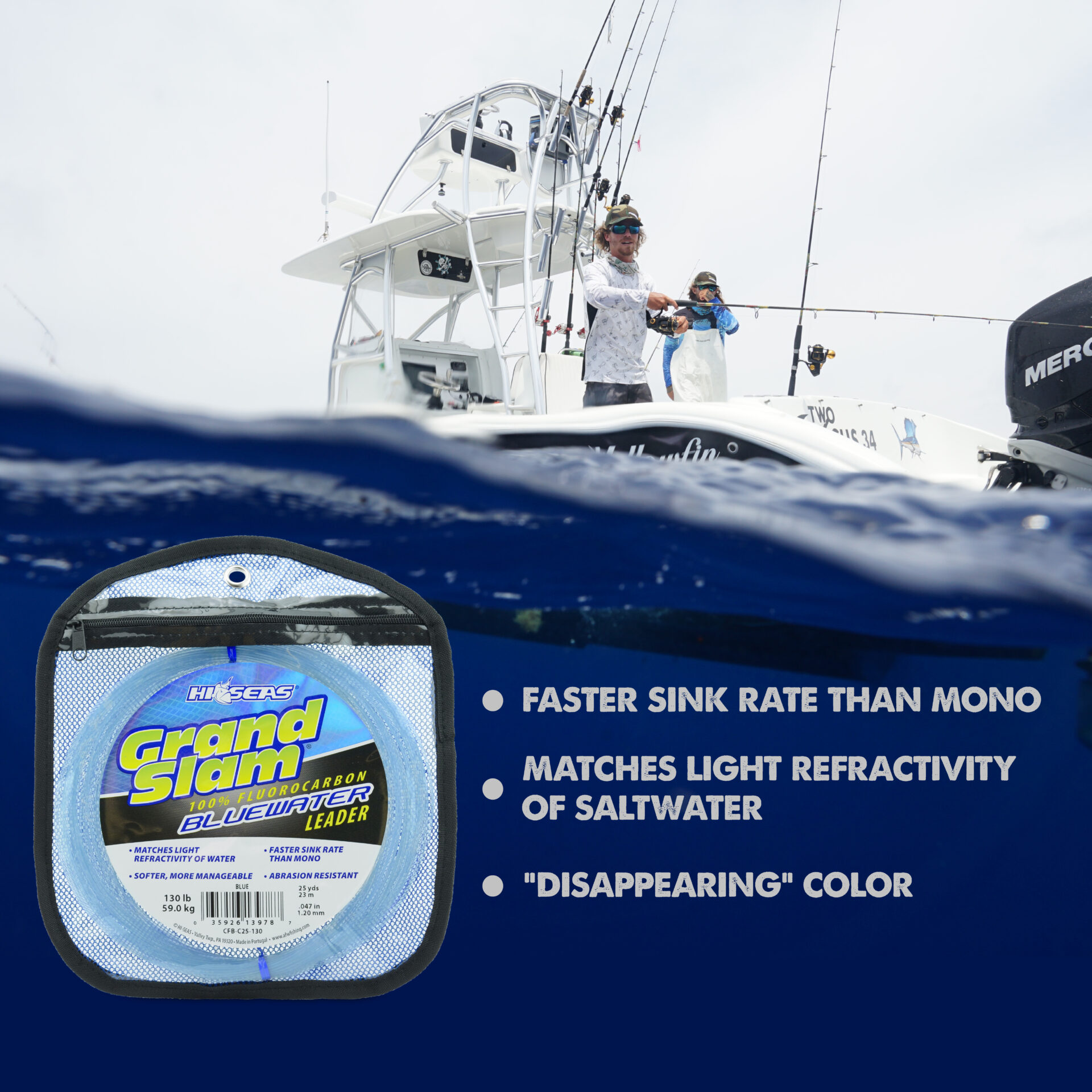 Grand Slam Bluewater 100% Fluorocarbon Leader - Blue - Image 5