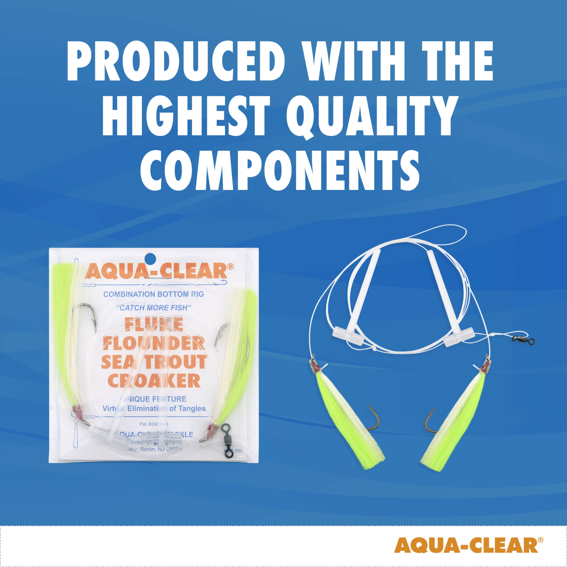 Aqua-Clear, Hi-Lo Mixed Color Hair Teaser Rig, Flounder/Fluke/SeaTrout/Croaker, 3/0 Nickel Octo Hook, AFW Swivel, 40 lb / 18.1 kg GS Mono, T-Standoff, Green & Chartreuse Hair - Image 6