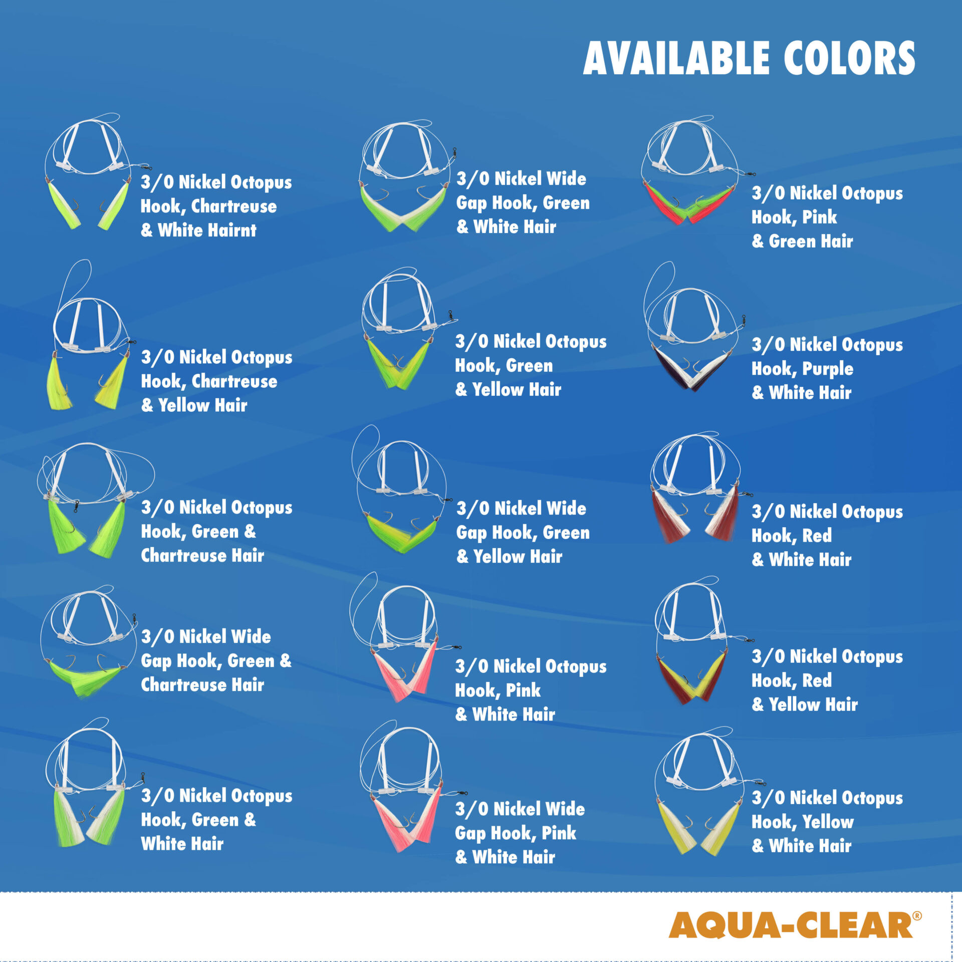 Aqua-Clear, Hi-Lo Mixed Color Hair Teaser Rig, Flounder/Fluke/SeaTrout/Croaker, 3/0 Nickel Octo Hook, AFW Swivel, 40 lb / 18.1 kg GS Mono, T-Standoff, Green & Chartreuse Hair - Image 8