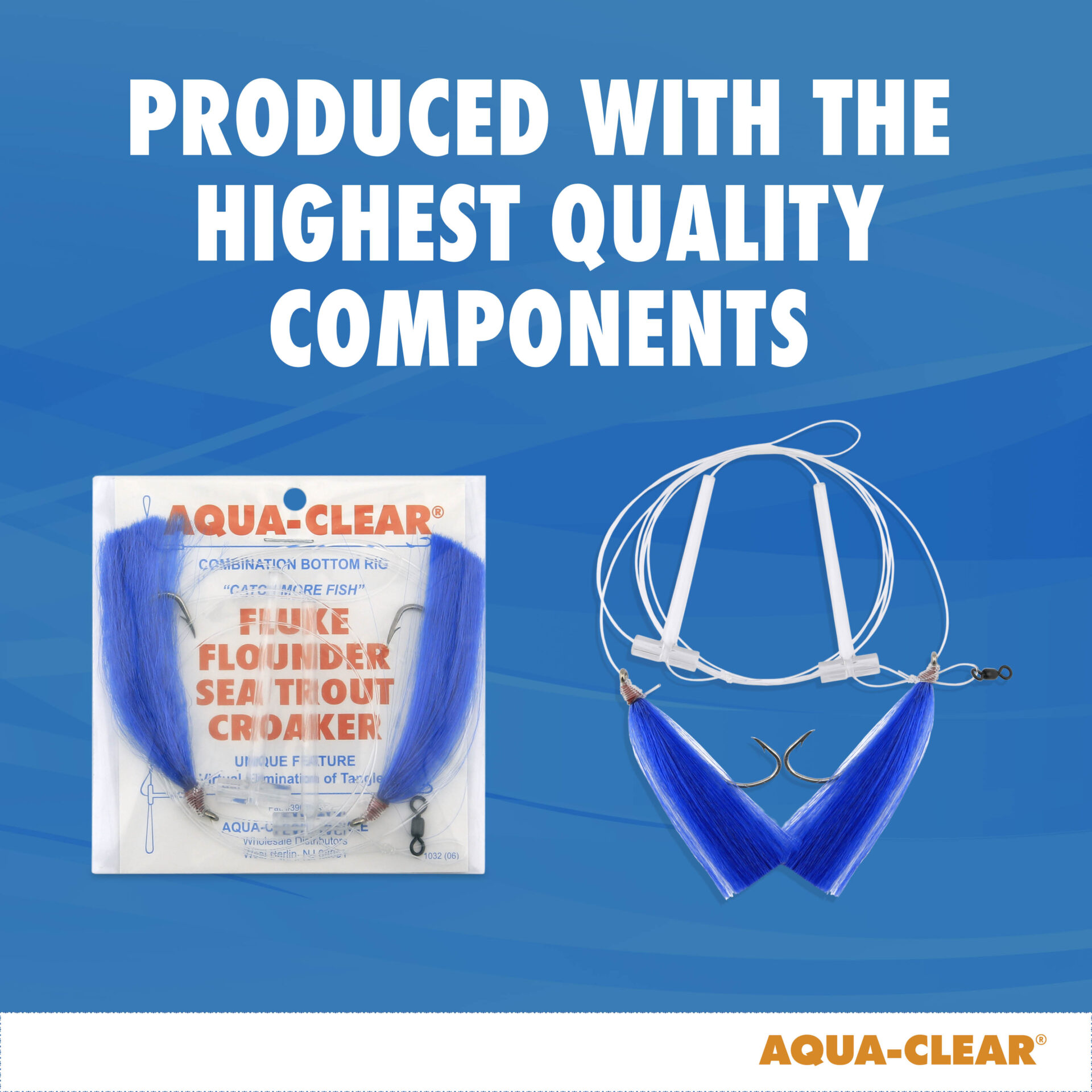 Aqua-Clear, Hi-Lo Solid Color Hair Teaser Rig, Flounder/Fluke/SeaTrout/Weakfish/Croaker, 3/0 Nickel Octopus Hook, AFW Swivel, 40 lb / 18.1 kg GS Mono, T-Standoff, Orange Hair - Image 5