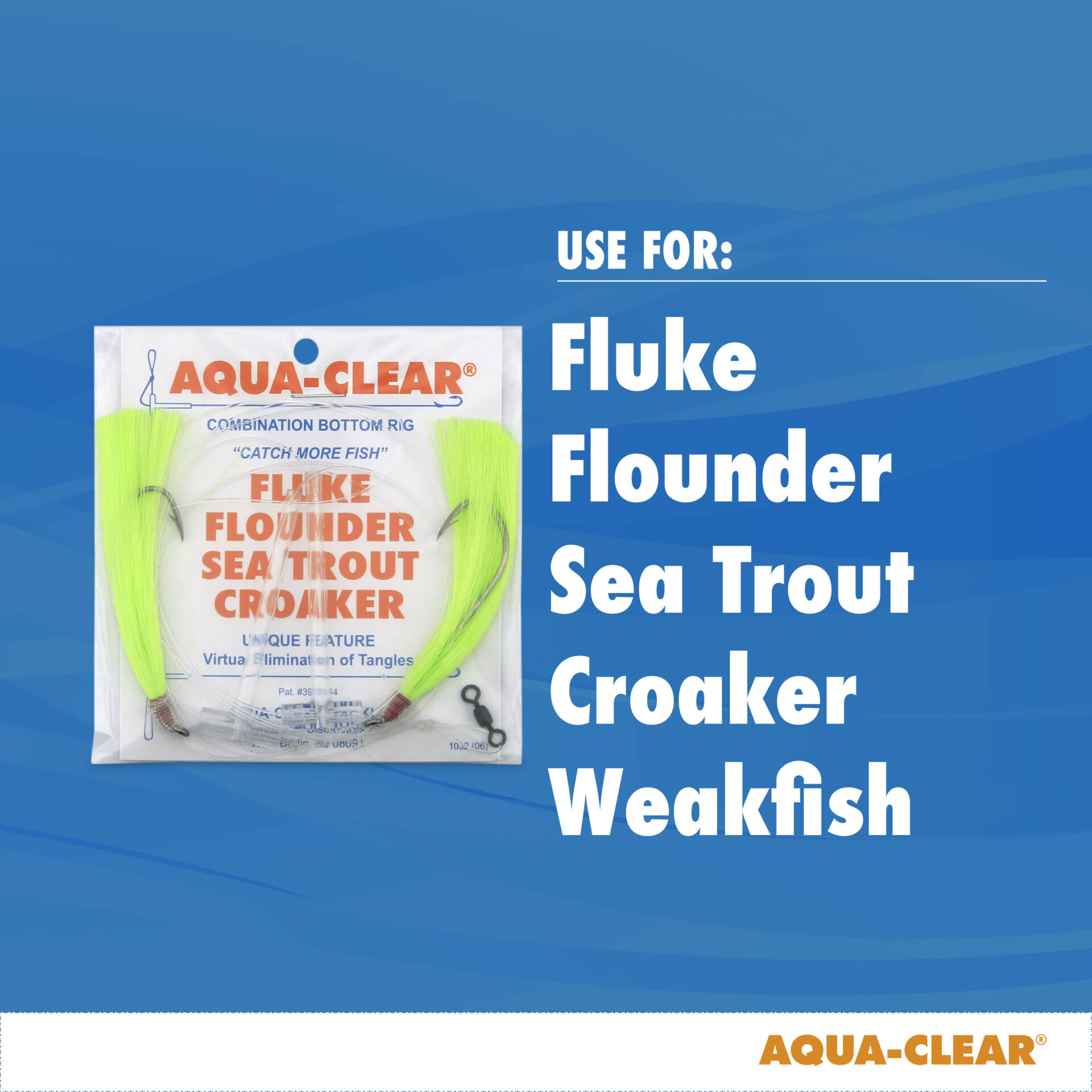 Aqua-Clear, Hi-Lo Solid Color Hair Teaser Rig, Flounder/Fluke/SeaTrout/Weakfish/Croaker, 3/0 Nickel Octopus Hook, AFW Swivel, 40 lb / 18.1 kg GS Mono, T-Standoff, Orange Hair - Image 8