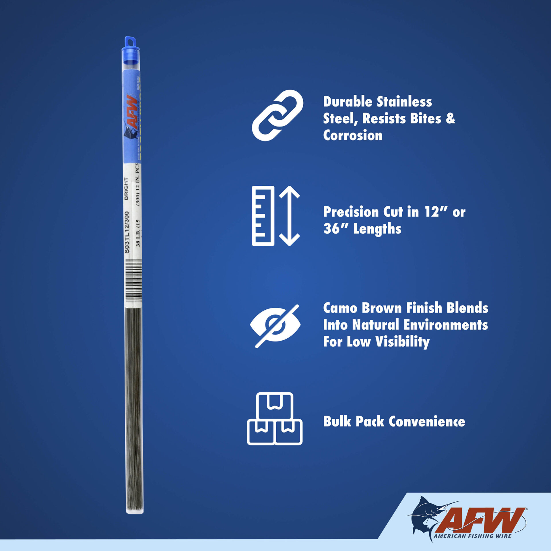 #5 Tooth Proof Stainless Steel Wire Straight Lengths, 44 lb / 20 kg test, .014 in / 0.36 mm dia, Bright, 12 in / 30 cm, 300 pc - Image 3