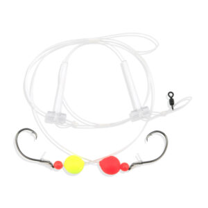 Aqua-Clear, Hi-Lo Pomano Snapper Rig, Pompano/Snapper/Whiting/Spot, 2/0 Circle Hook, AFW Swivel, 40 lb / 18.1 kg GS Mono, T-Standoff, Red Beads, Red & Chartreuse Float
